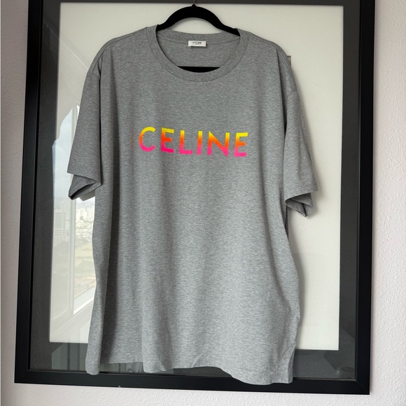 Celine Logo Gray Cotton T-Shirt